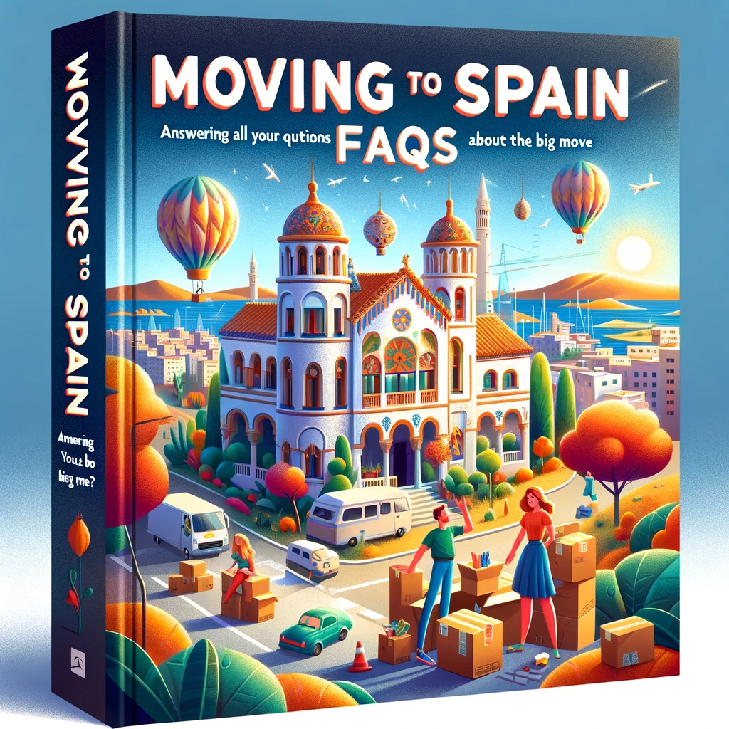 An informative image featuring a list of frequently asked questions (FAQs) about moving to Spain, designed to accompany the blog article 'The Insider's Guide to Moving to Spain From Another Country