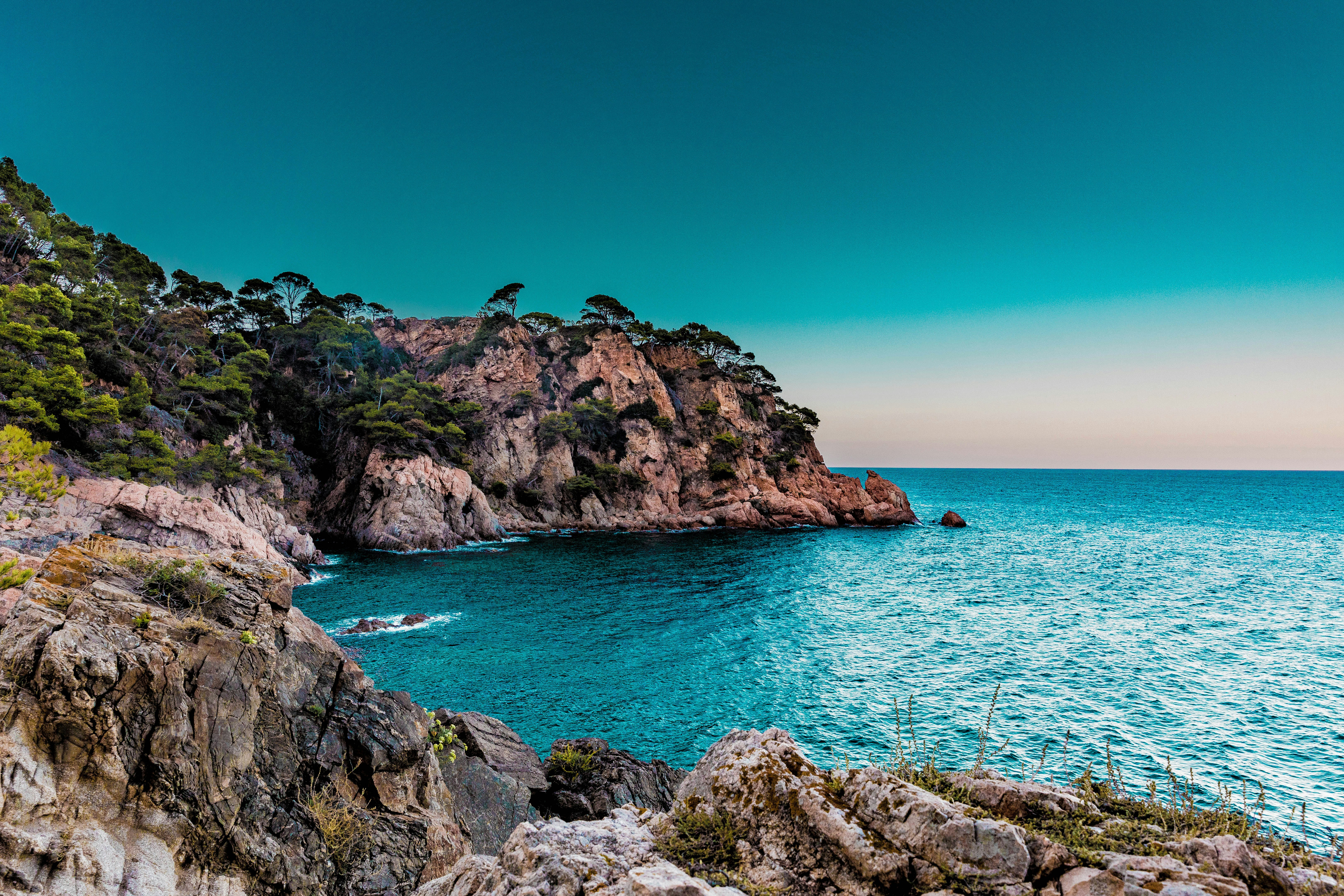 Scenic view of secluded coves with turquoise waters nestled between rugged cliffs and greenery in Marbella, embodying the untouched beauty of the Costa del Sol.